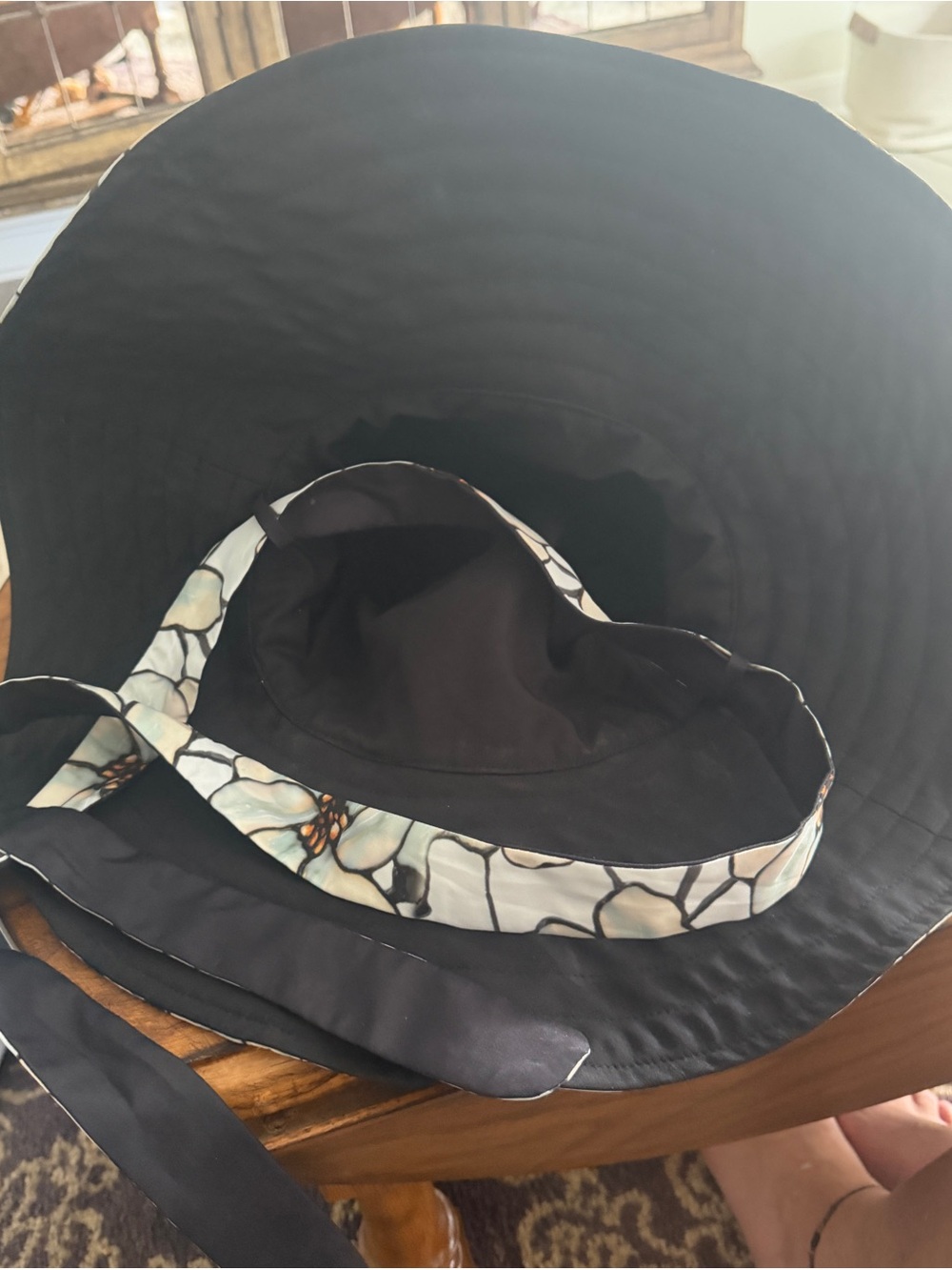 Women’s Floral Wide-Brim Sun Hat – Cream & Green - Picture 2 of 2